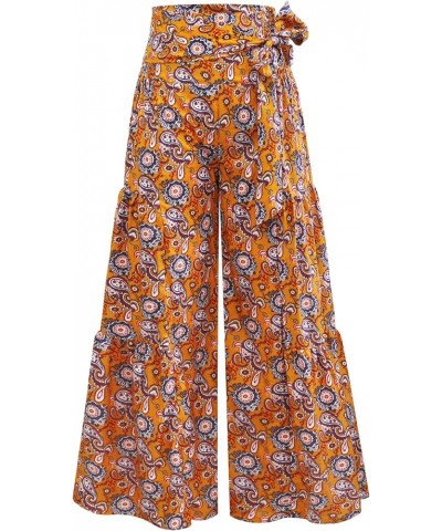 Womens Wide Leg Palazzo Pants Summer Loose Casual Beach Boho Floral Printed Trousers Bohemian Belted Pants Yellow Floral 2 $1...