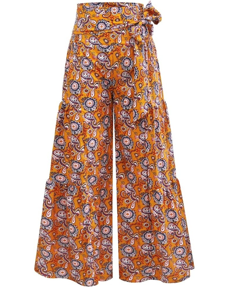 Womens Wide Leg Palazzo Pants Summer Loose Casual Beach Boho Floral Printed Trousers Bohemian Belted Pants Yellow Floral 2 $1...