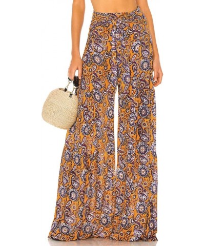 Womens Wide Leg Palazzo Pants Summer Loose Casual Beach Boho Floral Printed Trousers Bohemian Belted Pants Yellow Floral 2 $1...