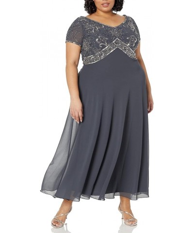 Women's Plus Size Cap Sleeve V-Neck Beaded Top Gown Grey/Mercury/Gun $65.46 Dresses