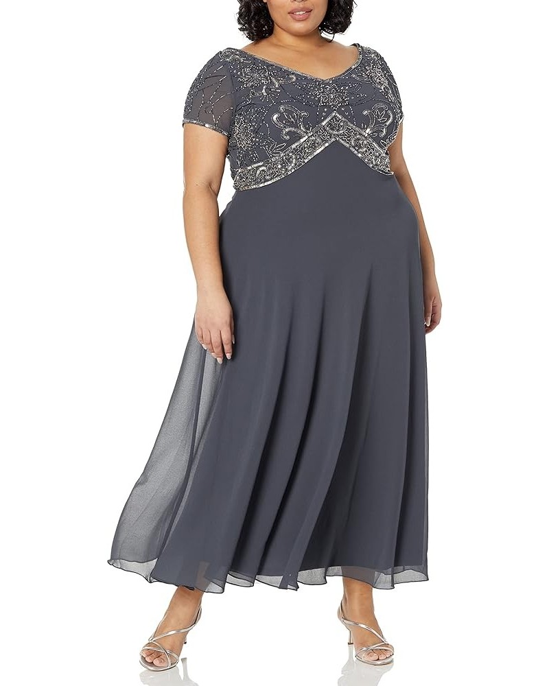 Women's Plus Size Cap Sleeve V-Neck Beaded Top Gown Grey/Mercury/Gun $65.46 Dresses