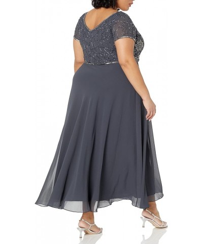 Women's Plus Size Cap Sleeve V-Neck Beaded Top Gown Grey/Mercury/Gun $65.46 Dresses