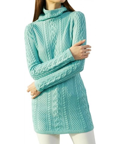 Women Polo Neck Long Slim Fitted Dress Bodycon Turtleneck Cable Knit Sweater Tiffany Blue $18.71 Sweaters