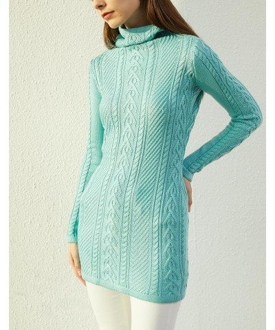 Women Polo Neck Long Slim Fitted Dress Bodycon Turtleneck Cable Knit Sweater Tiffany Blue $18.71 Sweaters