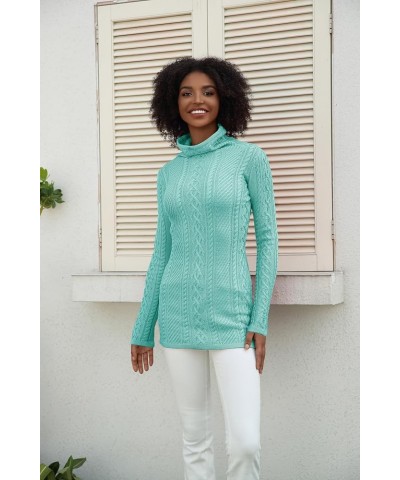 Women Polo Neck Long Slim Fitted Dress Bodycon Turtleneck Cable Knit Sweater Tiffany Blue $18.71 Sweaters