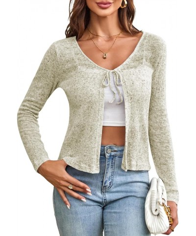 Women's Long Sleeve Knit Cardigan V Neck Tie Open Front Shrug Lightweight Sheer Crop Top A-green $14.99 Sweaters