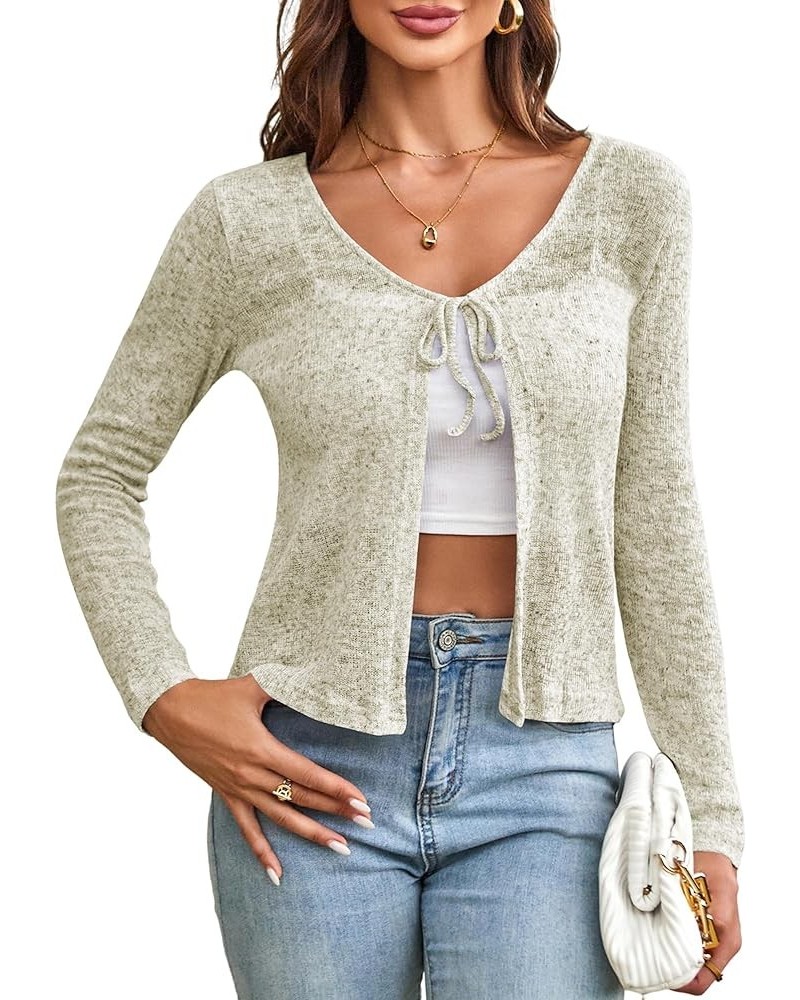 Women's Long Sleeve Knit Cardigan V Neck Tie Open Front Shrug Lightweight Sheer Crop Top A-green $14.99 Sweaters