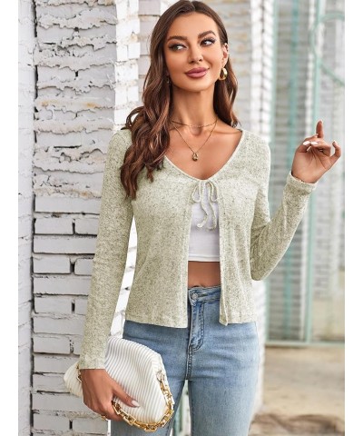 Women's Long Sleeve Knit Cardigan V Neck Tie Open Front Shrug Lightweight Sheer Crop Top A-green $14.99 Sweaters