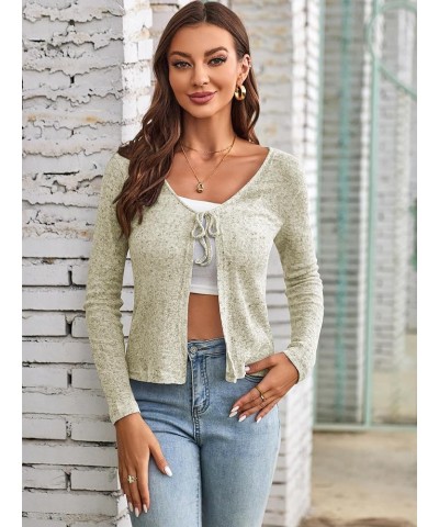 Women's Long Sleeve Knit Cardigan V Neck Tie Open Front Shrug Lightweight Sheer Crop Top A-green $14.99 Sweaters