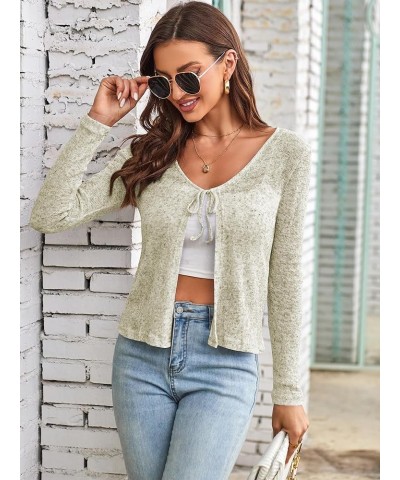 Women's Long Sleeve Knit Cardigan V Neck Tie Open Front Shrug Lightweight Sheer Crop Top A-green $14.99 Sweaters