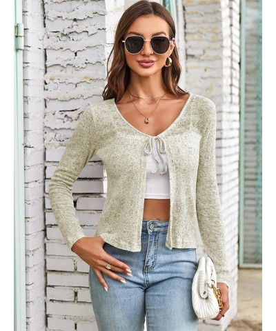 Women's Long Sleeve Knit Cardigan V Neck Tie Open Front Shrug Lightweight Sheer Crop Top A-green $14.99 Sweaters