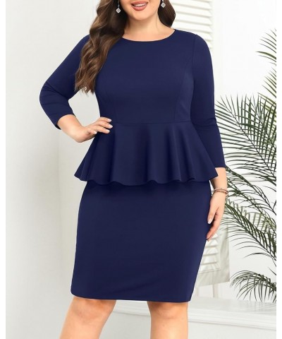 Womens Plus Size Peplum Dress 3/4 Sleeve Formal Work Business Knee Length Bodycon Pencil Dresses Navy Blue $24.47 Dresses