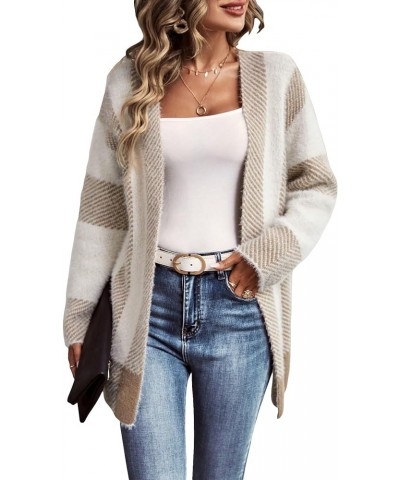 Women's Color Block Duster Cardigans Long Sleeve Drop Shoulder Knitted Outerwear Khaki $11.50 Sweaters