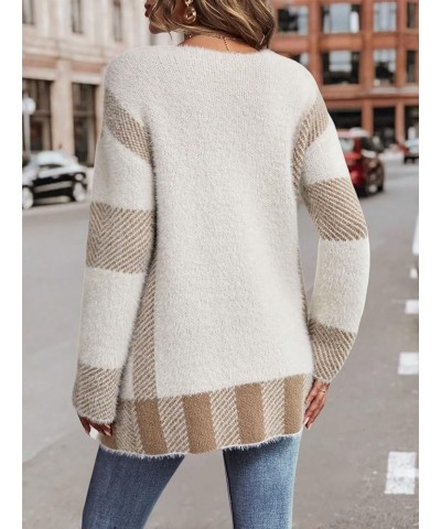 Women's Color Block Duster Cardigans Long Sleeve Drop Shoulder Knitted Outerwear Khaki $11.50 Sweaters