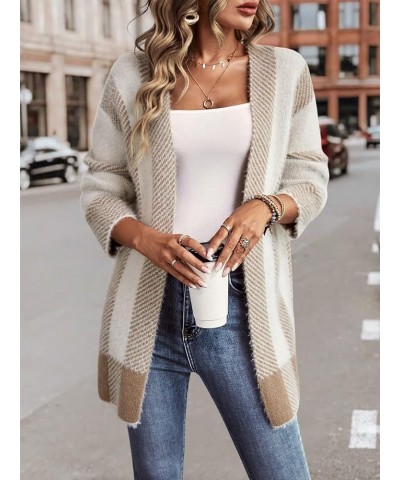 Women's Color Block Duster Cardigans Long Sleeve Drop Shoulder Knitted Outerwear Khaki $11.50 Sweaters