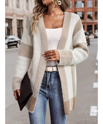 Women's Color Block Duster Cardigans Long Sleeve Drop Shoulder Knitted Outerwear Khaki $11.50 Sweaters