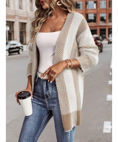 Women's Color Block Duster Cardigans Long Sleeve Drop Shoulder Knitted Outerwear Khaki $11.50 Sweaters