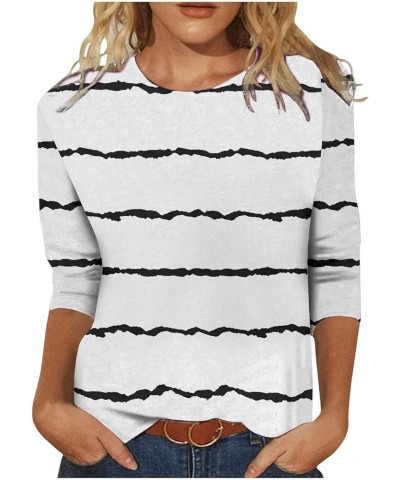 Women Trendy Striped Patchwork T Shirt Spring Summer Classic-Fit 3/4 Sleeve Going Out Tunic Tops Dressy Casual Crewneck Shirt...