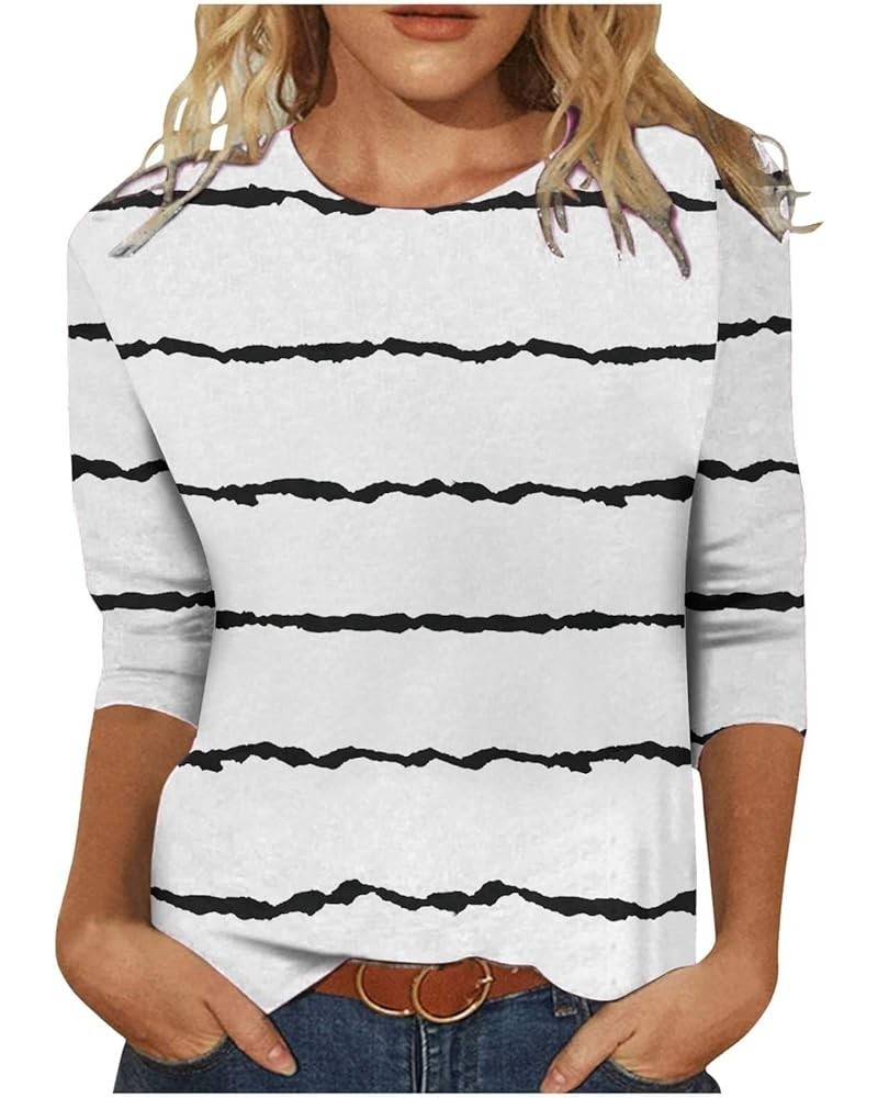 Women Trendy Striped Patchwork T Shirt Spring Summer Classic-Fit 3/4 Sleeve Going Out Tunic Tops Dressy Casual Crewneck Shirt...