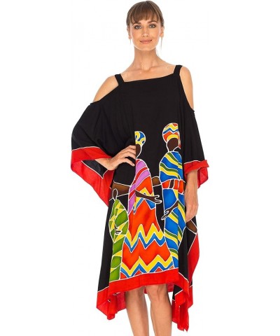 Womens Poncho Dress Loose Beach Cover Up Short Cold Shoulder Tunic Friends Design Black $24.88 Swimsuits