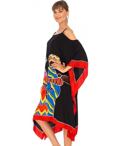 Womens Poncho Dress Loose Beach Cover Up Short Cold Shoulder Tunic Friends Design Black $24.88 Swimsuits