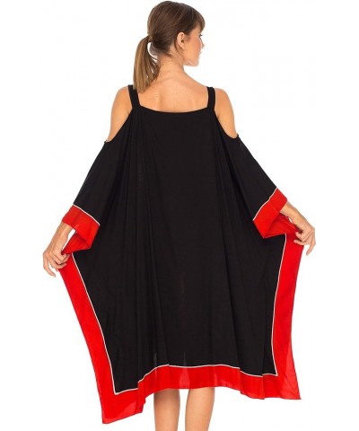 Womens Poncho Dress Loose Beach Cover Up Short Cold Shoulder Tunic Friends Design Black $24.88 Swimsuits