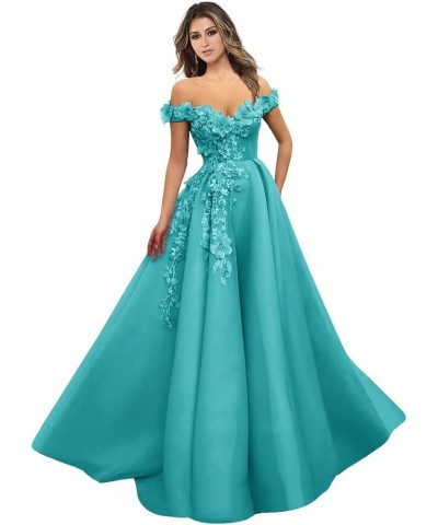 Off-The-Shoulder Prom Dress Mesh Tulle Sleeveless Long Applique Evening Gown 2023 Turquoise $56.32 Dresses