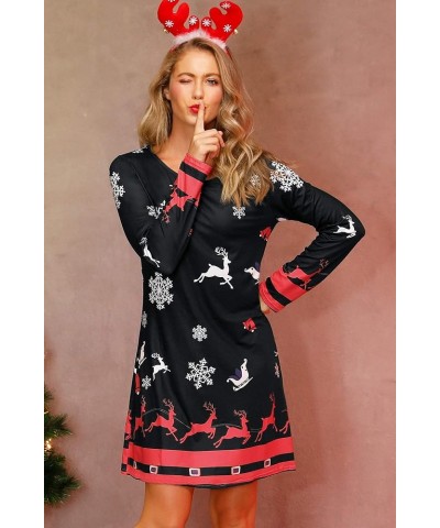 Women's Christmas Printed Tunic Dress Long Sleeve Crewneck Casual Costume Reindeer Red & White $14.83 Dresses