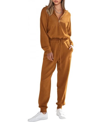 Women's 2 Piece Sweater Set Pullover Zip Up Sweatshirt Jogger Sweatpants Tracksuit Casual Outfit Caramel $28.00 Activewear