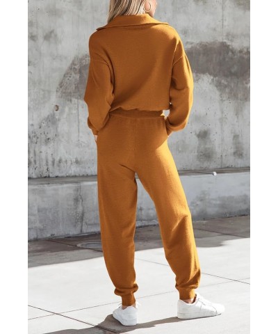 Women's 2 Piece Sweater Set Pullover Zip Up Sweatshirt Jogger Sweatpants Tracksuit Casual Outfit Caramel $28.00 Activewear