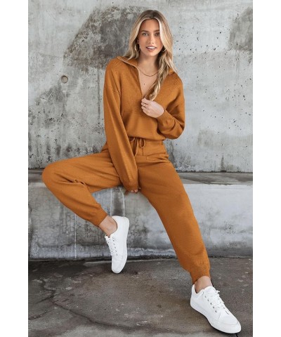 Women's 2 Piece Sweater Set Pullover Zip Up Sweatshirt Jogger Sweatpants Tracksuit Casual Outfit Caramel $28.00 Activewear