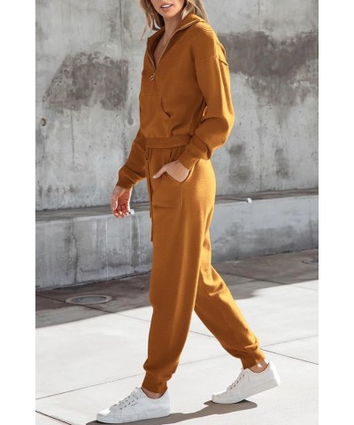 Women's 2 Piece Sweater Set Pullover Zip Up Sweatshirt Jogger Sweatpants Tracksuit Casual Outfit Caramel $28.00 Activewear