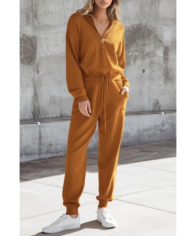 Women's 2 Piece Sweater Set Pullover Zip Up Sweatshirt Jogger Sweatpants Tracksuit Casual Outfit Caramel $28.00 Activewear