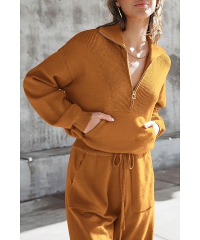 Women's 2 Piece Sweater Set Pullover Zip Up Sweatshirt Jogger Sweatpants Tracksuit Casual Outfit Caramel $28.00 Activewear