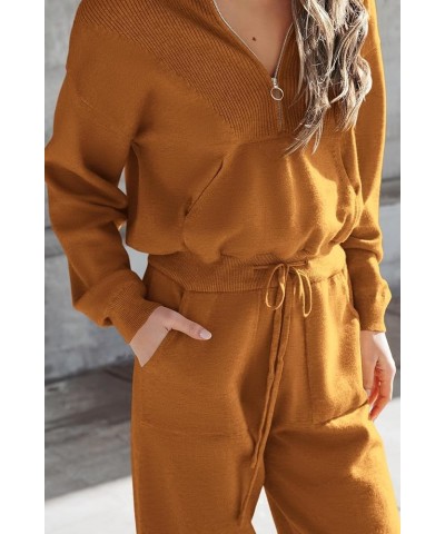 Women's 2 Piece Sweater Set Pullover Zip Up Sweatshirt Jogger Sweatpants Tracksuit Casual Outfit Caramel $28.00 Activewear