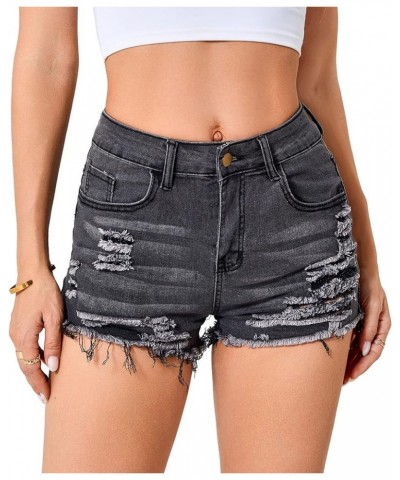 Women Jean Short Ripped Hot Shorts Comfy Stretchy Women Fringed Denim Shorts Gray $19.66 Shorts