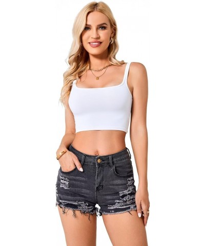 Women Jean Short Ripped Hot Shorts Comfy Stretchy Women Fringed Denim Shorts Gray $19.66 Shorts