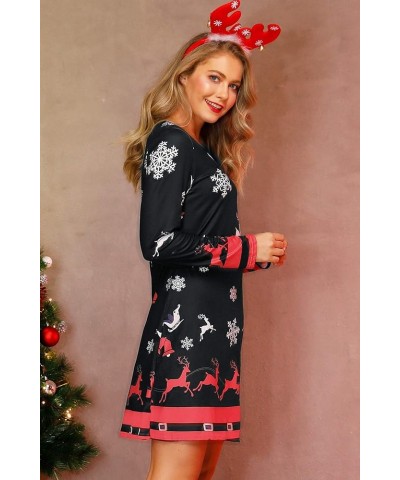 Women's Christmas Printed Tunic Dress Long Sleeve Crewneck Casual Costume Reindeer Red & White $14.83 Dresses