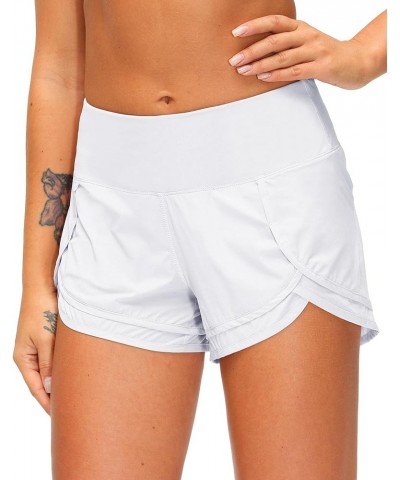 Women's Running Shorts High Waisted Quick-Dry 3 Inch Gym Workout Athletic Shorts for Women with Zipper Pocket J-bright White ...