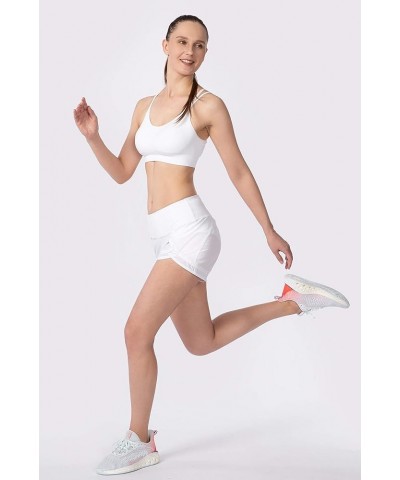 Women's Running Shorts High Waisted Quick-Dry 3 Inch Gym Workout Athletic Shorts for Women with Zipper Pocket J-bright White ...