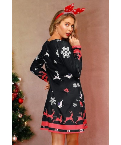 Women's Christmas Printed Tunic Dress Long Sleeve Crewneck Casual Costume Reindeer Red & White $14.83 Dresses