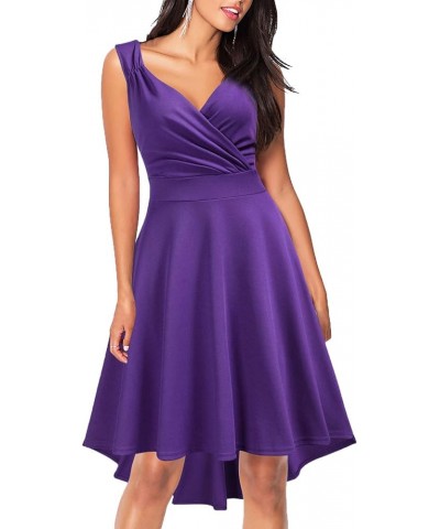 Women's 50s 60s Vintage Sleeveless V-Neck High Low Party Cocktail Dress Purple $8.93 Dresses