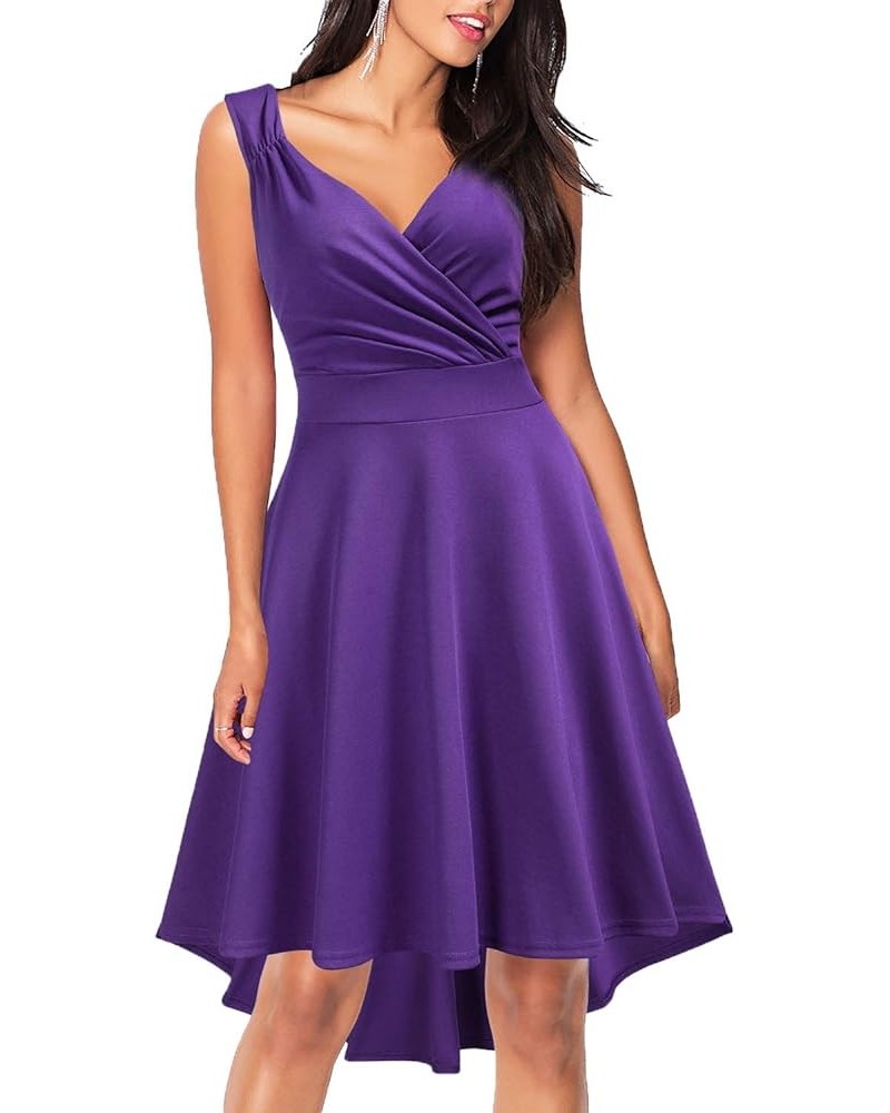 Women's 50s 60s Vintage Sleeveless V-Neck High Low Party Cocktail Dress Purple $8.93 Dresses