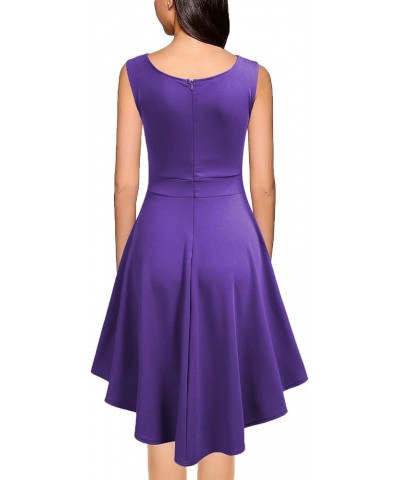 Women's 50s 60s Vintage Sleeveless V-Neck High Low Party Cocktail Dress Purple $8.93 Dresses