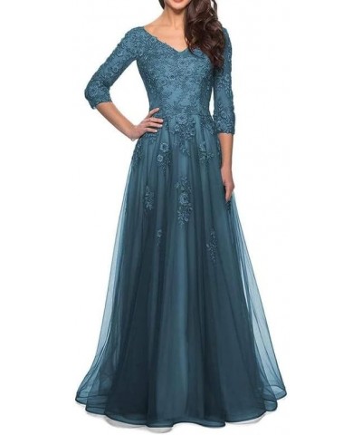 Mother of The Bride Dresses Lace Tulle - Long Wedding Guest Dresses for Women V Neck Teal $41.36 Dresses