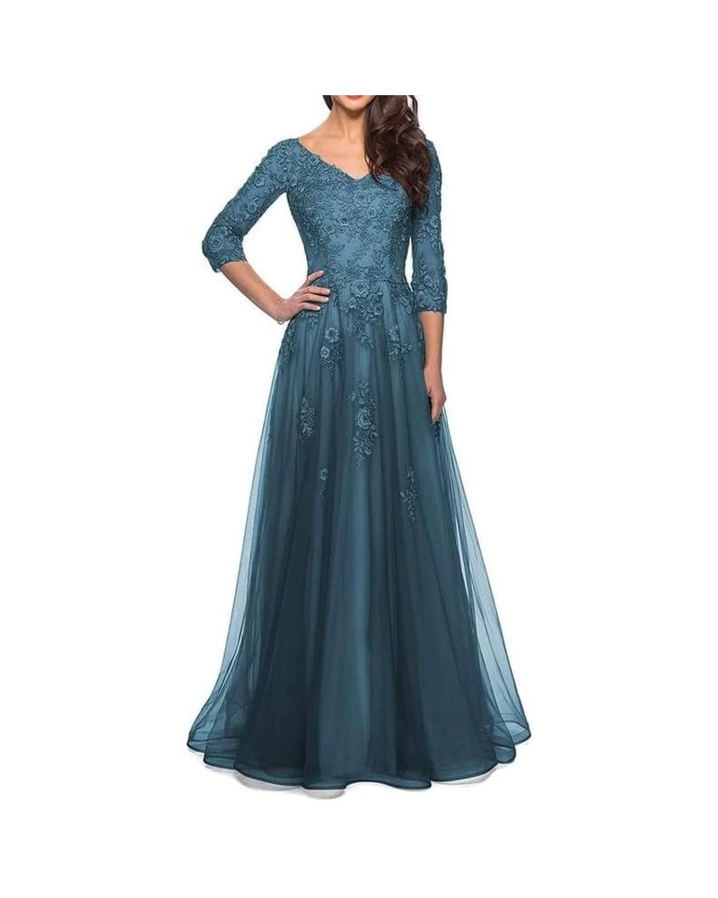 Mother of The Bride Dresses Lace Tulle - Long Wedding Guest Dresses for Women V Neck Teal $41.36 Dresses