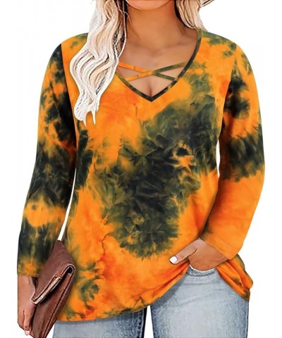 Plus Size Top for Women Long Sleeve T-Shirt Casual Blouses Fall Winter Halloween Christmas V Neck for Women A5-tie Dye Orange...