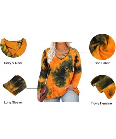 Plus Size Top for Women Long Sleeve T-Shirt Casual Blouses Fall Winter Halloween Christmas V Neck for Women A5-tie Dye Orange...