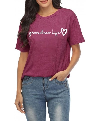 Grandma Shirt Women Casual Grandma Life Heart Printed T-Shirt Funny for Grandma Purple $12.47 T-Shirts