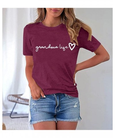 Grandma Shirt Women Casual Grandma Life Heart Printed T-Shirt Funny for Grandma Purple $12.47 T-Shirts